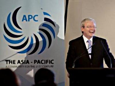 Kevin Rudd delivers the opening address of the Asia Pacific community conference. (Photo: The Daily Telegraph)