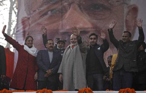 India's Prime Minister Narendra Modi addressed a campaign rally ahead of local elections in Indian-held Kashmir on December 8, 2014. (Photo: AAP)