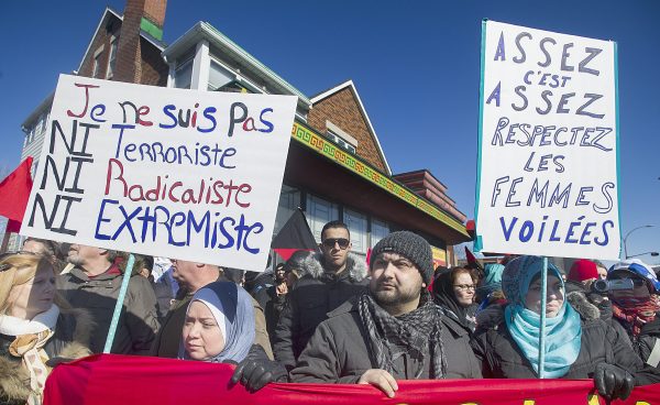 People in Montreal, Canada attend a demonstration to denounce PEGIDA, a German anti-Islamic group, 28 March 2015. (Photo: AAP).