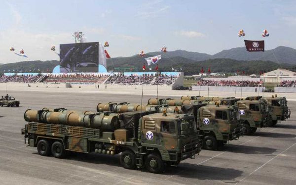 South Korean Hyunmu-3 cruise missiles are displayed during a ceremony marking the anniversary of Armed Forces Day at a military airport near Seoul, South Korea. (Photo: AAP)