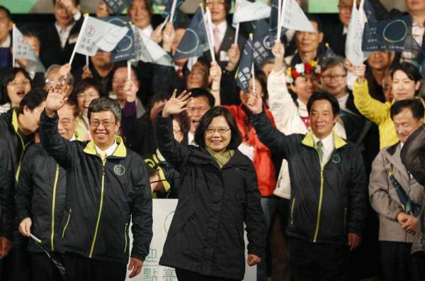 In this photo taken Jan. 16, 2016, Taiwan's Democratic Progressive Party, DPP, presidential candidate, Tsai Ing-wen, waves as she declares victory in the presidential election in Taipei, Taiwan. (Photo: AAP)