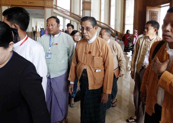 Tin Oo, senior leader of Myanmar's National League for Democracy party, arrives to visit the first day of a regular session of the upper house parliament 3 February 2016, in Naypyidaw, Myanmar. (Photo: AAP).