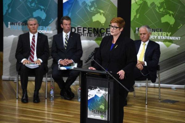Minister for Defence Senator Marise Payne presents the Defence White Paper at the Australian Defence Force Academy in Canberra, 25 February 2016. (Photo: AAP).