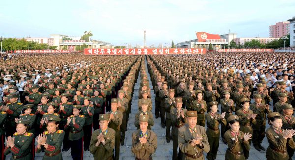 A rally celebrating the success of a recent nuclear test is held in Kim Il Sung square in this undated photo released by North Korea's Korean Central News Agency (KCNA) in Pyongyang 13 September 2016. (Photo: KCNA/via Reuters)