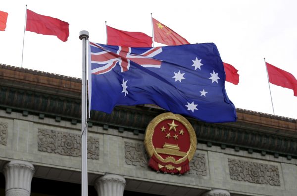 Australian flag in front of the Great Hall of the People during a welcoming ceremony for Australian Prime Minister Malcolm Turnbull in Beijing, China (Photo: Reuters/Jason Lee).