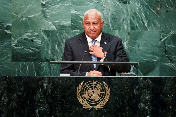 Prime Minister Josaia Voreqe Bainimarama of Fiji addresses the United Nations General Assembly 20 September 2016 (Photo: Reuters/Eduardo Munoz)