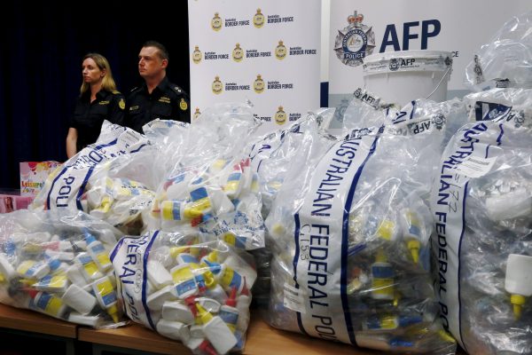 The Australian Border force displaying their largest haul of illicit drugs in two years on 15 February, 2016 (Photo: Reuters/Jason Reed).