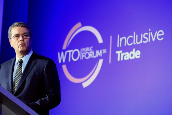 Roberto Azevedo, Director-General of the World Trade Organization (WTO) during his speech at the WTO annual Public Forum (Photo: Reuters/Pierre Albouy).