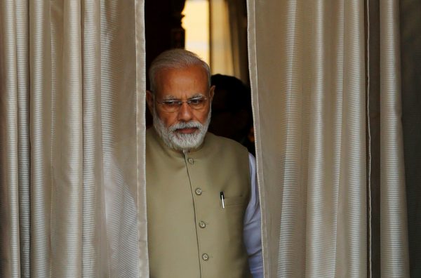 India's Prime Minister Narendra Modi comes out of a room to receive his Australian counterpart Malcolm Turnbull before a photo opportunity ahead of their meeting at Hyderabad House in New Delhi, India, 10 April 2017 (Photo: Reuters/Adnan Abidi).