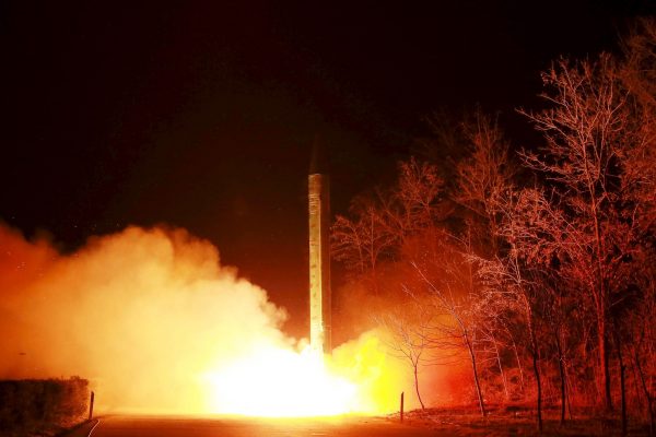 A ballistic rocket launch drill of the Strategic Force of the Korean People's Army (KPA) is seen at an unknown location, in this undated photo released by North Korea's Korean Central News Agency (KCNA) in Pyongyang on 11 March 2016. (Photo: Reuters/KCNA).