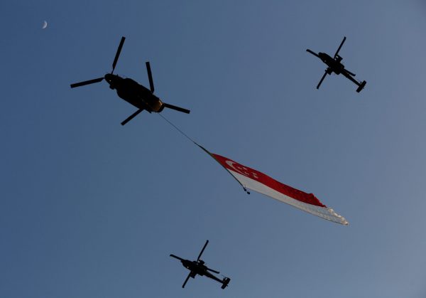 Singapore Air Force helicopters fly during a rehearsal ahead of national day celebrations in Singapore, 29 July 2017 (Photo: Reuters/Darren Whiteside).