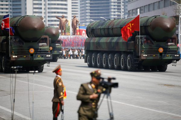 Intercontinental ballistic missiles roll through Pyongyang at a parade in April 2017 marking the birthday of regime founder Kim Il-sung. (Photo: Damir Sagolj/Reuters).