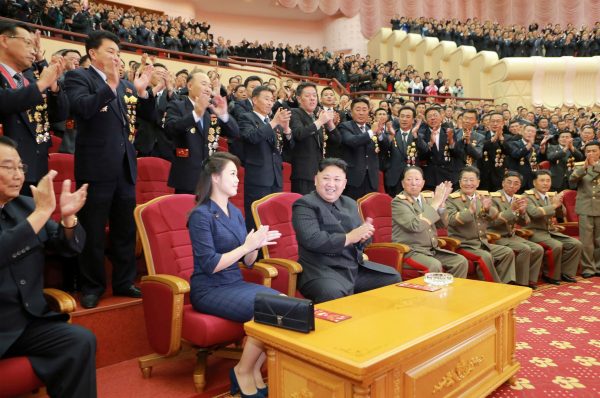 North Korean leader Kim Jong-un claps during a celebration for nuclear scientists and engineers who contributed to a hydrogen bomb test in this undated photo released by North Korea's Korean Central News Agency (KCNA) in Pyongyang on 10 September 2017 (Photo: KCNA via Reuters).