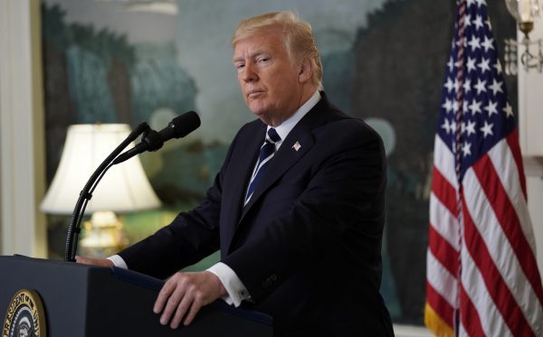 US President Trump making a statement on the mass shooting in Las Vegas from the Diplomatic Room at the White House in Washington, 2 October, 2017 (Photo: Reuters/Joshua Roberts).
