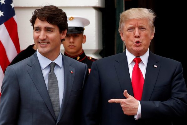 US President Donald Trump welcomes Canada's Prime Minister Justin Trudeau on the South Lawn before their meeting about the NAFTA trade agreement at the White House in Washington, US, 11 October 2017 (Photo: Reuters/Jonathan Ernst).