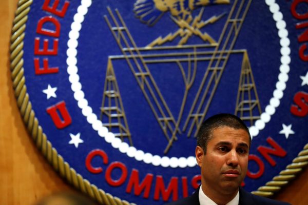 Chairman Ajit Pai speaks ahead of the vote on the repeal of so-called net neutrality rules at the Federal Communications Commission in Washington, United States, 14 December 2017 (Photo: Reuters/Bernstein).