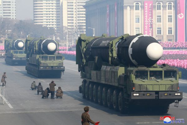 Intercontinental ballistic missiles are seen at a grand military parade celebrating the 70th founding anniversary of the Korean People's Army at the Kim Il Sung Square in Pyongyang, in this photo released by North Korea's Korean Central News Agency (KCNA) 9 February 2018 (Photo: Reuters/KCNA).