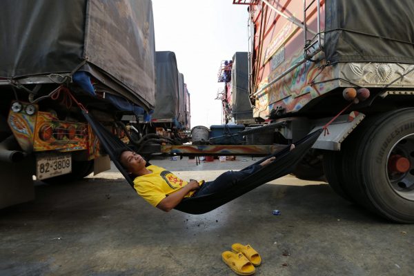 Taking it easy in a parking site at a rice mill in Chainat province, Thailand (Photo: Reuters/Jorge Silva).