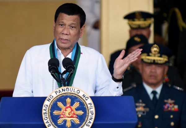 Philippine President Rodrigo Duterte speaking at the change of command ceremony of the Armed Forces of the Philippines at Camp Aguinaldo in Quezon City, Philippines on 18 April 2018. (Photo: Reuters/Dondi Tawatao).