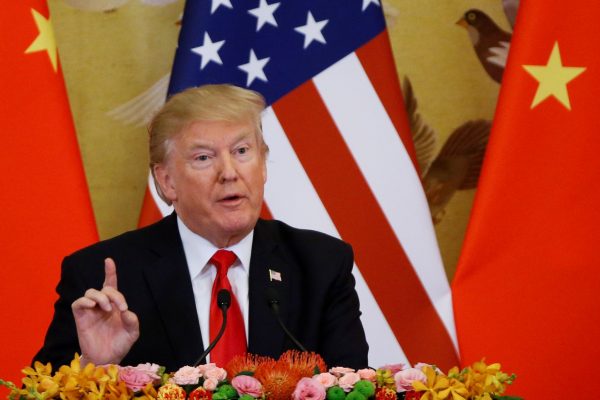 US President Donald Trump at the Great Hall of the People in Beijing during his visit to China on 9 November 2017. (Photo: Reuters/Thomas Peter.)
