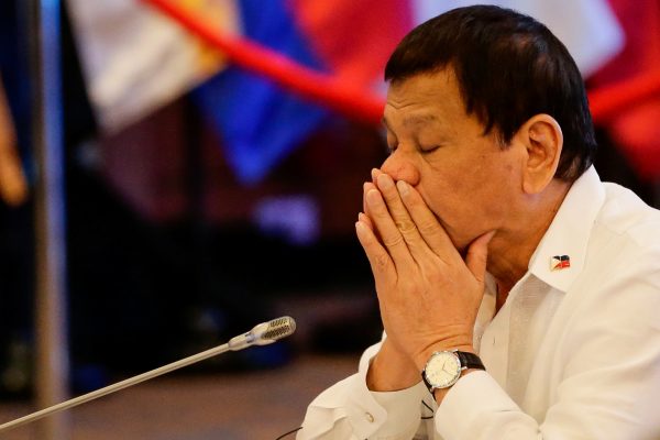 Philippine President Rodrigo Duterte gestures during the 20th ASEAN China Summit in Manila, Philippines on 13 November 2017. (Photo: Reuters/Linus Escandor II.)