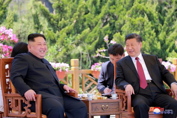 North Korean leader Kim Jong Un meets with China's President Xi Jinping, in Dalian, China in this undated photo released on 9 May 2018 by North Korea's Korean Central News Agency (KCNA) (Photo: KCNA/via Reuters).