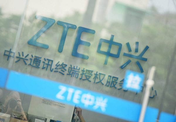 A sign of ZTE Corp is pictured at its service centre in Hangzhou, Zhejiang province, China, 14 May 2018 (Photo: Reuters/Stringer).