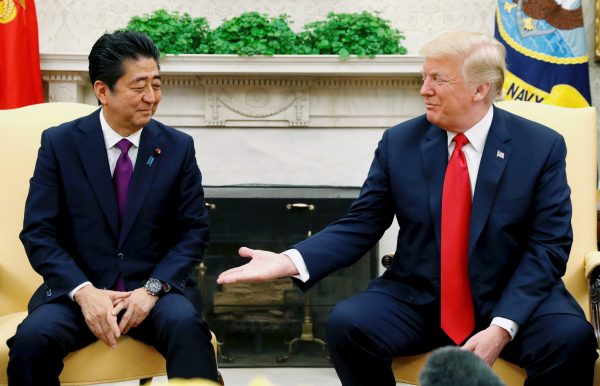 US President Donald Trump meets with Japanese Prime Minister Shinzo Abe in the Oval Office of the White House in Washington, US, 7 June 2018 (Photo: Reuters/Kevin Lamarque).