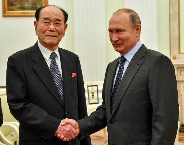 Russian President Vladimir Putin shakes hands with North Korea's President of the Supreme People's Assembly Kim Yong Nam during their meeting at the Kremlin in Moscow, Russia 14 June 2018 (Photo: Yuri Kadobnov/Reuters).
