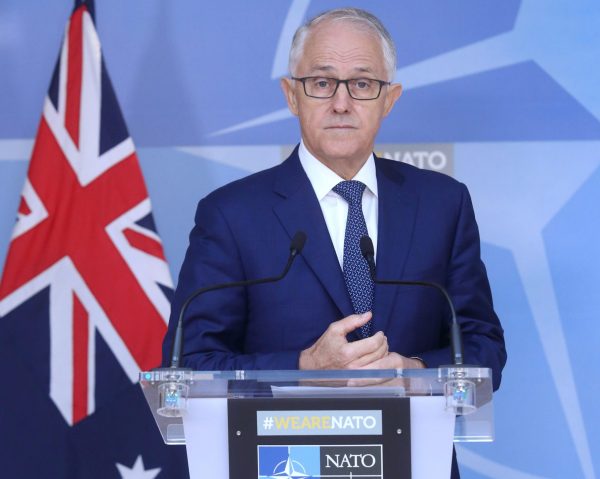 Australian Prime Minister Malcolm Turnbull speaks at a news conference after a meeting with NATO Secretary-General Jens Stoltenberg at the Alliance's headquarters in Brussels, Belgium, 24 April 2018 (Photo: Reuters/Francois Walschaerts).