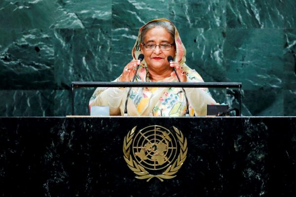 Bangladesh's Prime Minister Sheikh Hasina addresses the United Nations General Assembly in the Manhattan borough of New York, United States, 21 September 2016 (Photo: Reuters/Eduardo Munoz).