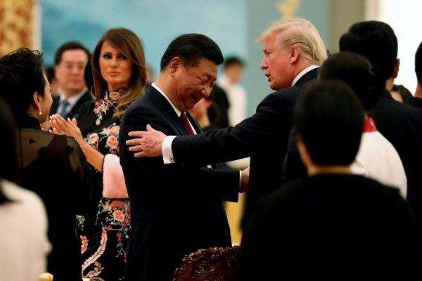 China's President Xi Jinping hosts a state dinner for US President Donald Trump at the Great Hall of the People in Beijing, China, 9 November 2017 (Photo: Reuters/Jonathan Ernst).