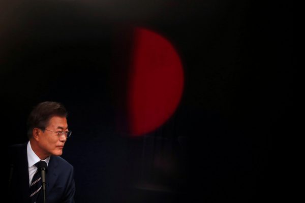 South Korean President Moon Jae-in speaks during a news conference at the Presidential Blue House in Seoul, South Korea, 27 May 2018 (Photo: Reuters/Kim Hong-Ji).