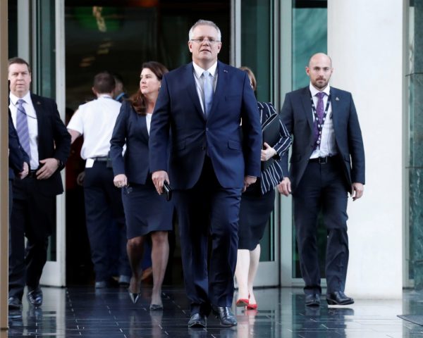 Then treasurer and now Prime Minister Scott Morrison arrives for a party meeting in Canberra, Australia, 24 August 2018 (Photo: Reuters/David Gray).