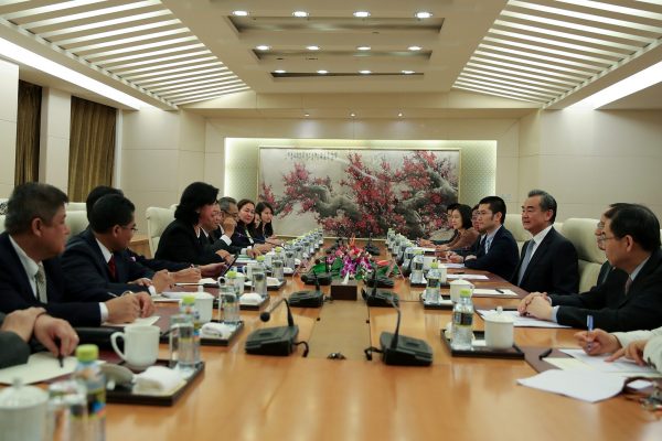 China's Foreign Minister Wang Yi meets with Elizabeth Buensuceso, the Philippine Permanent Representative for the Association of Southeast Asian Nations (ASEAN), and other ASEAN representatives at the Olive Hall of the Ministry of Foreign Affairs in Beijing, China, 10 September 2018. (Photo: Lintao Zhang/Pool via Reuters).