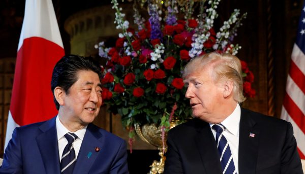 US President Donald Trump meets with Japanese Prime Minister Shinzo Abe at his Mar-a-Lago estate in Palm Beach, Florida, US, 17 April 2018 (Photo: Reuters/Kevin Lamarque).