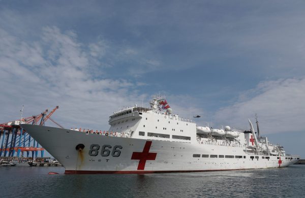 China's People's Liberation Army Navy hospital ship Peace Ark prepares to dock at the port in La Guaira, Venezuela, 22 September 2018 (Photo: Reuters/Manaure Quintero).