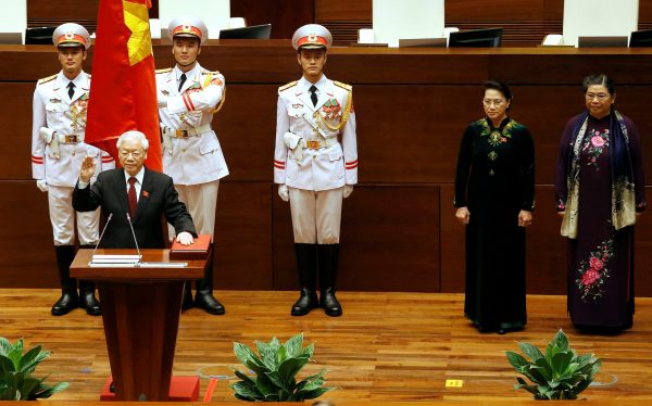 Vietnam's Communist Party General Secretary Nguyen Phu Trong takes his oath of office after being elected as Vietnam's State President during a National Assembly session in Hanoi, Vietnam, 23 October 2018 (Photo: Reuters/Kham).
