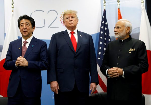 US President Donald Trump meets Japanese Prime Minister Shinzo Abe and Indian Prime Minister Narendra Modi during the G20 leaders summit in Buenos Aires, Argentina, 30 November 2018 (Photo: Reuters/Kevin Lamarque).