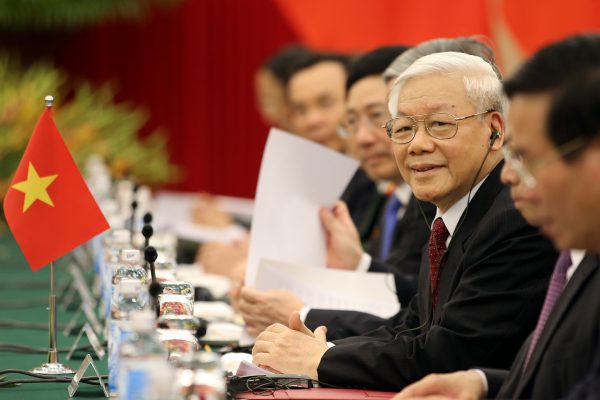Vietnamese Communist Party General Secretary Nguyen Phu Trong smiles before a meeting with Chinese President Xi Jinping (not pictured) at the Central Office of the Communist Party of Vietnam in Hanoi, Vietnam, 12 November 2017 (Photo: Reuters/Luong Thai Linh/Pool).
