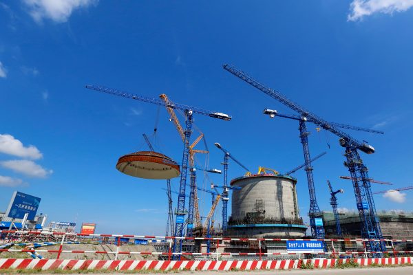 A dome is installed over a Hualong One nuclear power unit at Fangchenggang nuclear power plant in Guangxi Zhuang Autonomous Region, China, 23 May 2018 (Photo: China Daily via Reuters).