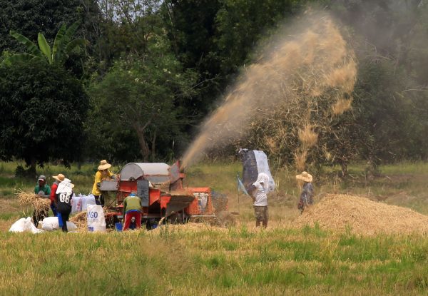 Farmers use a threshing machine at a rice field in Calumpit town, Bulacan province, north of Manila, Philippines, 23 April 2018 (Photo: Reuters/Romeo Ranoco).