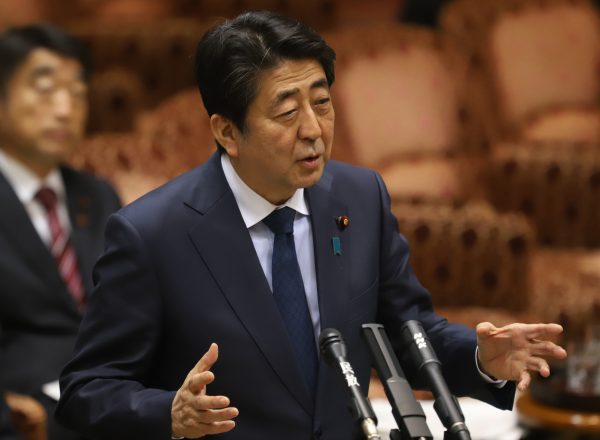 Japanese Prime Minister Shinzo Abe answers a question at Upper House's budget committee session at the National Diet in Tokyo on Monday, 25 March 2019 (Photo: Reuters/Yoshio Tsunoda).
