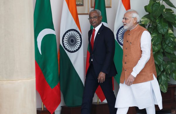 Maldives President Ibrahim Mohamed Solih and India's Prime Minister Narendra Modi arrive ahead of their meeting at Hyderabad House in New Delhi, India, 17 December 2018 (Photo: Reuters/Adnan Abidi).