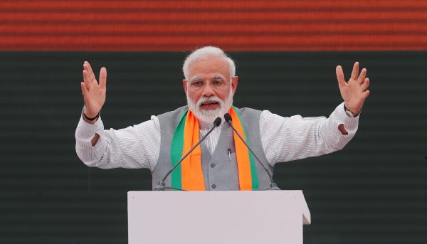 Indian Prime Minister Narendra Modi gestures as he speaks after releasing India's ruling Bharatiya Janata Party (BJP)'s election manifesto for the April/May general election, in New Delhi, India, 8 April 2019. (Photo: REUTERS/Adnan Abidi)