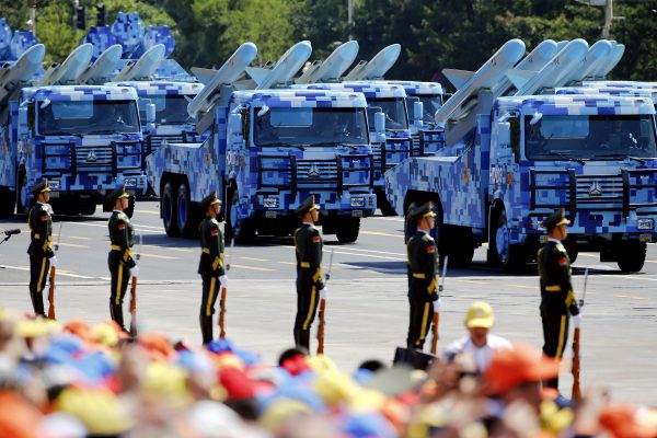 China's People's Liberation Army navy soldiers on their vehicles carrying anti-ship missiles roll to Tiananmen Square during the military parade marking the 70th anniversary of the end of World War Two, in Beijing, China September 3, 2015 (Photo: Reuters/Damir Sagolj).
