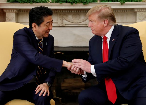 US President Donald Trump meets with Japan's Prime Minister Shinzo Abe in the Oval Office at the White House in Washington, US, 26 April 2019. (Photo: REUTERS/Kevin Lamarque)