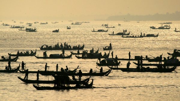 Scores of Cambodian fishing boats gather on the Mekong River (Photo: REUTERS/Chor Sokunthea)