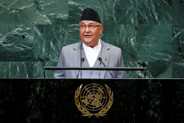 Nepal's Prime Minister Khadga Prasad Sharma Oli addresses the 73rd session of the United Nations General Assembly at the UN headquarters in New York, 27 September 2018 (Photo: Reuters/Eduardo Munoz/File Photo).