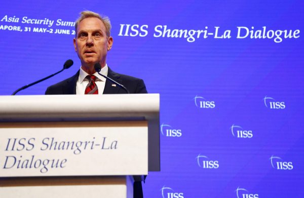 Acting US Defense Secretary Patrick Shanahan speaks at the IISS Shangri-la Dialogue in Singapore, 1 June 2019 (Photo: Reuters/Feline Lim).